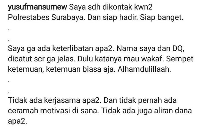 Dipanggil Polisi Kasus Perumahan Syariah Fiktif di Sidoarjo, Yusuf Mansur: Nama Saya Dicatut