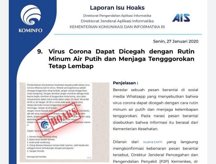 Ini Daftar 54 Hoaks Virus Corona yang Tersebar di Whatsapp