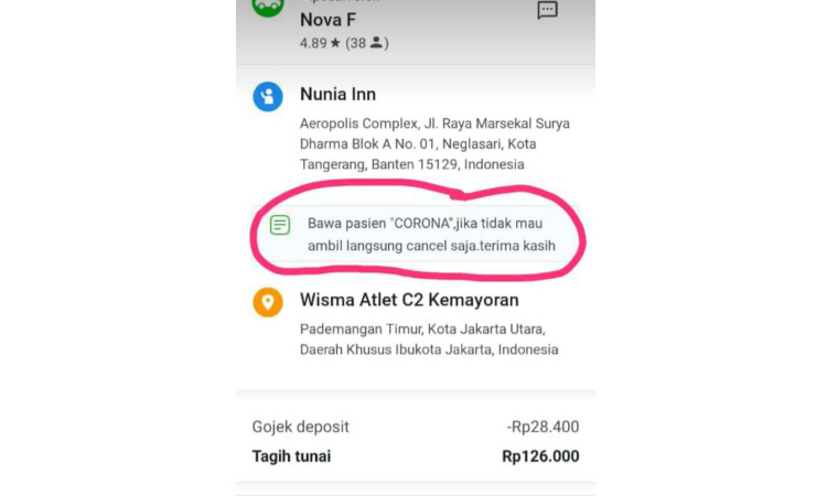 Beredar Info Pasien Corona Minta Diantar Ojek Online di Aeropolis Kota Tangerang Hoaks