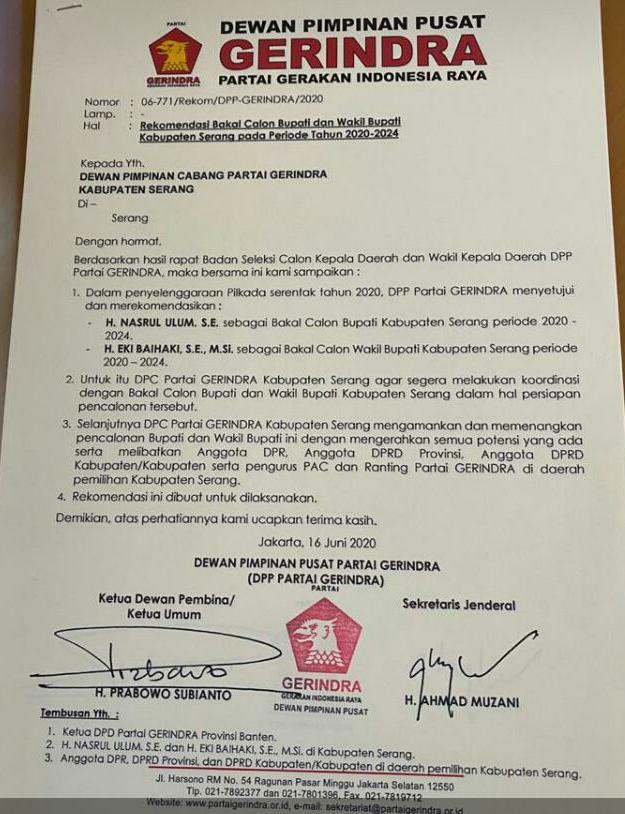 Pilkada Kabupaten Serang, Petahana Tak Didukung Gerindra
